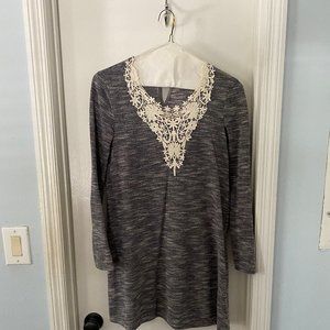 Navy Blue Dress with Lace Front